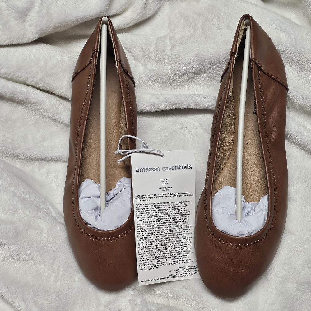 Amazon Essentials Size 8.5 Brown Belice Ballet Flats